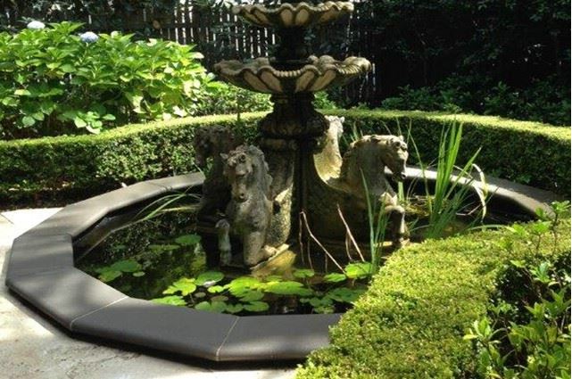 Sydney landscaping design - box hedge around water feature