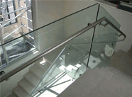 Frameless glass balustrading on staircase