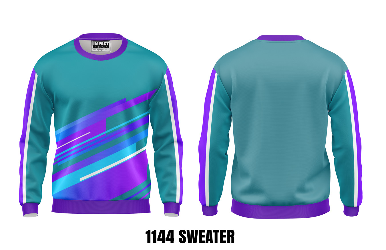 1144 Aqua Purple White Sweater Sublimated Custom made 