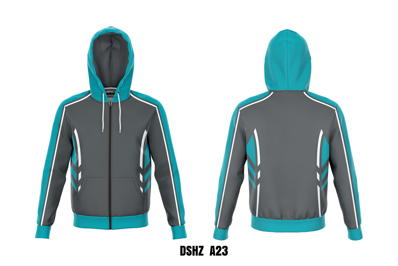 Full Zip Hoodie Custom made Fully Dye Sublimated Grey Aqua White