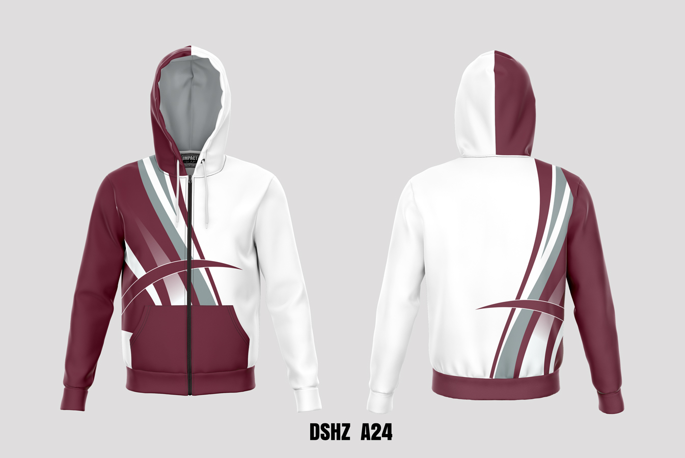 Zip through Hoodie Maroon White Grey Custom made Sublimated Australia