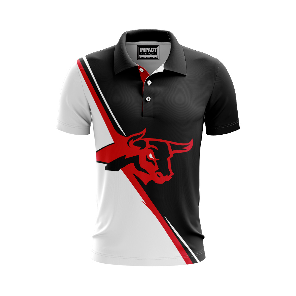 Bulls Black White  Sublimation Polo Shirt Custom design Cool Max Fabric