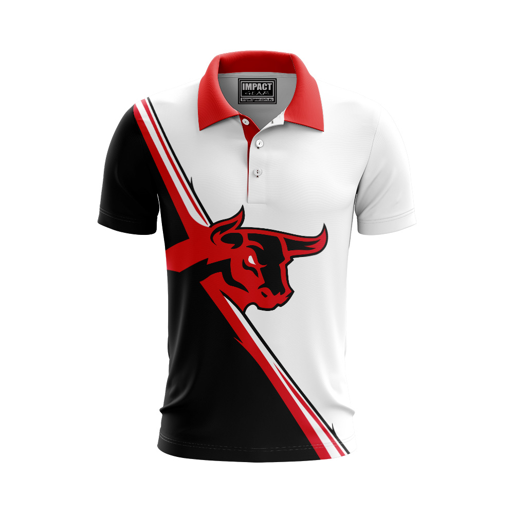 Bulls logo  Sublimated Polo shirt Red White Black, Cool Dry