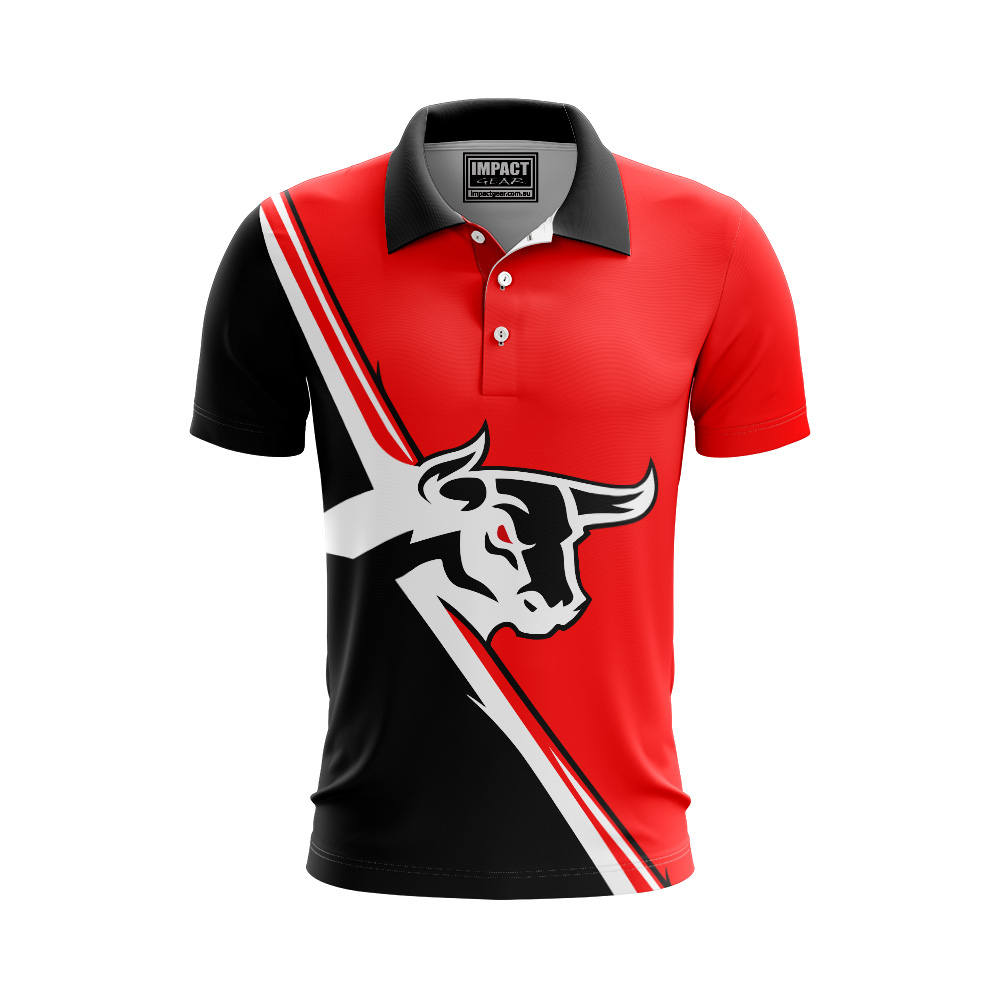 Bulls  Fully sublimated polo shirts, Australia, Red Black Bulls