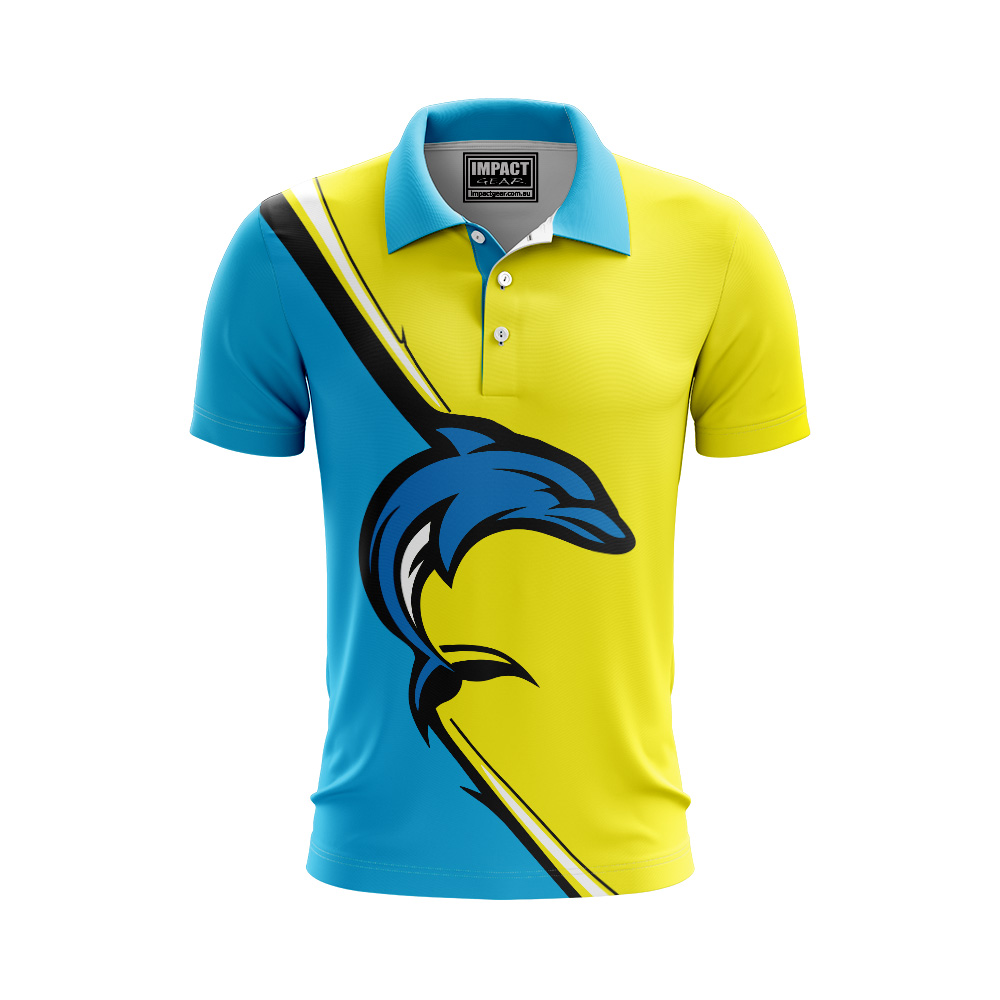 dYE sUBLIMATED Polo Shirt, Dolphins Design, CUSTOM MADE, LIGHT WEIGHT