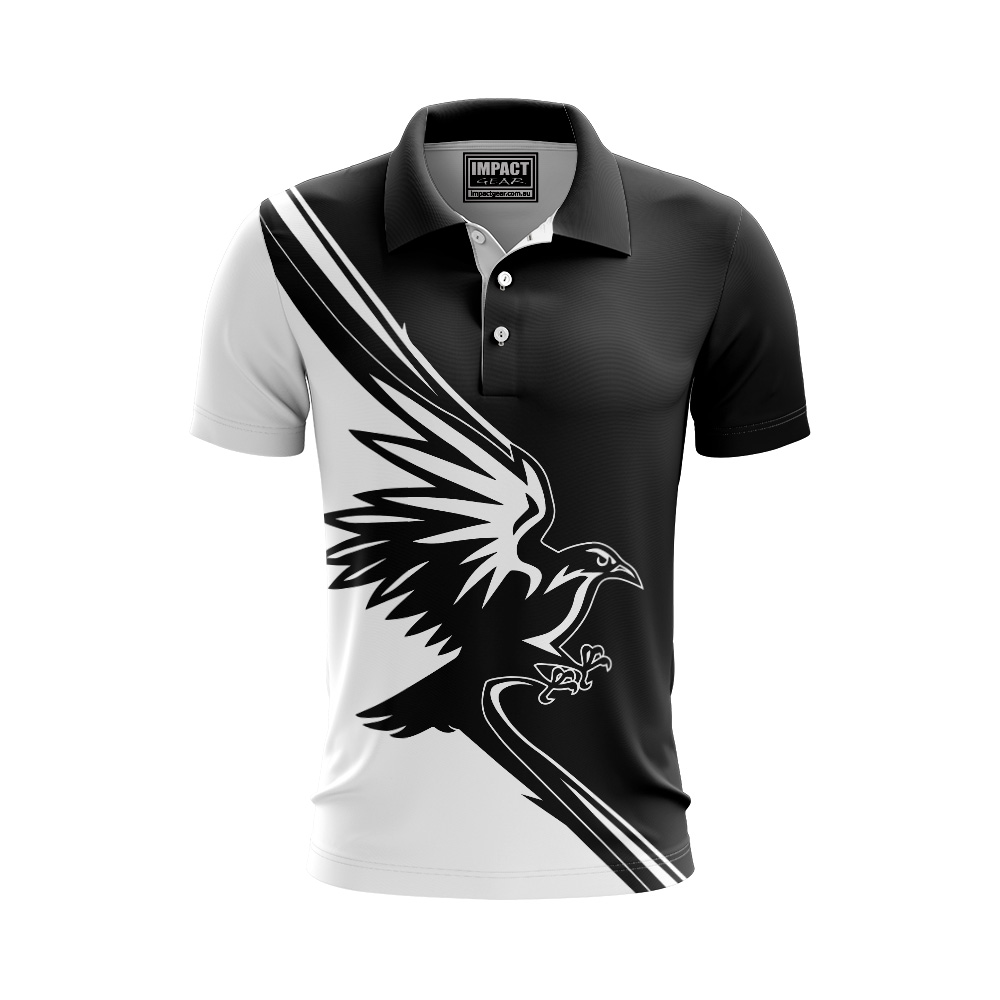 Magpies Black White Sublimated Polo shirt, custom made