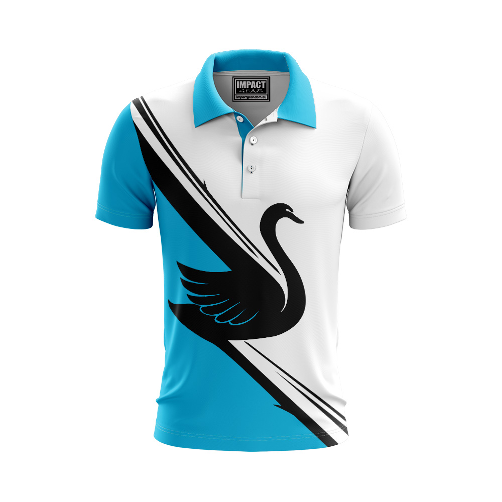Swans Sublimated Custom made Polo Shirt Australia Cyan Black White