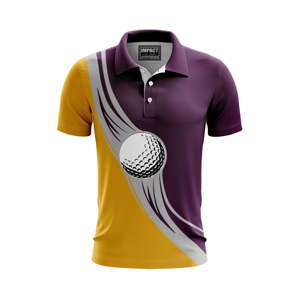 fully Dye Sublimated Polo shirt, gOLF Design Maroon Gold , Custom made , DYO