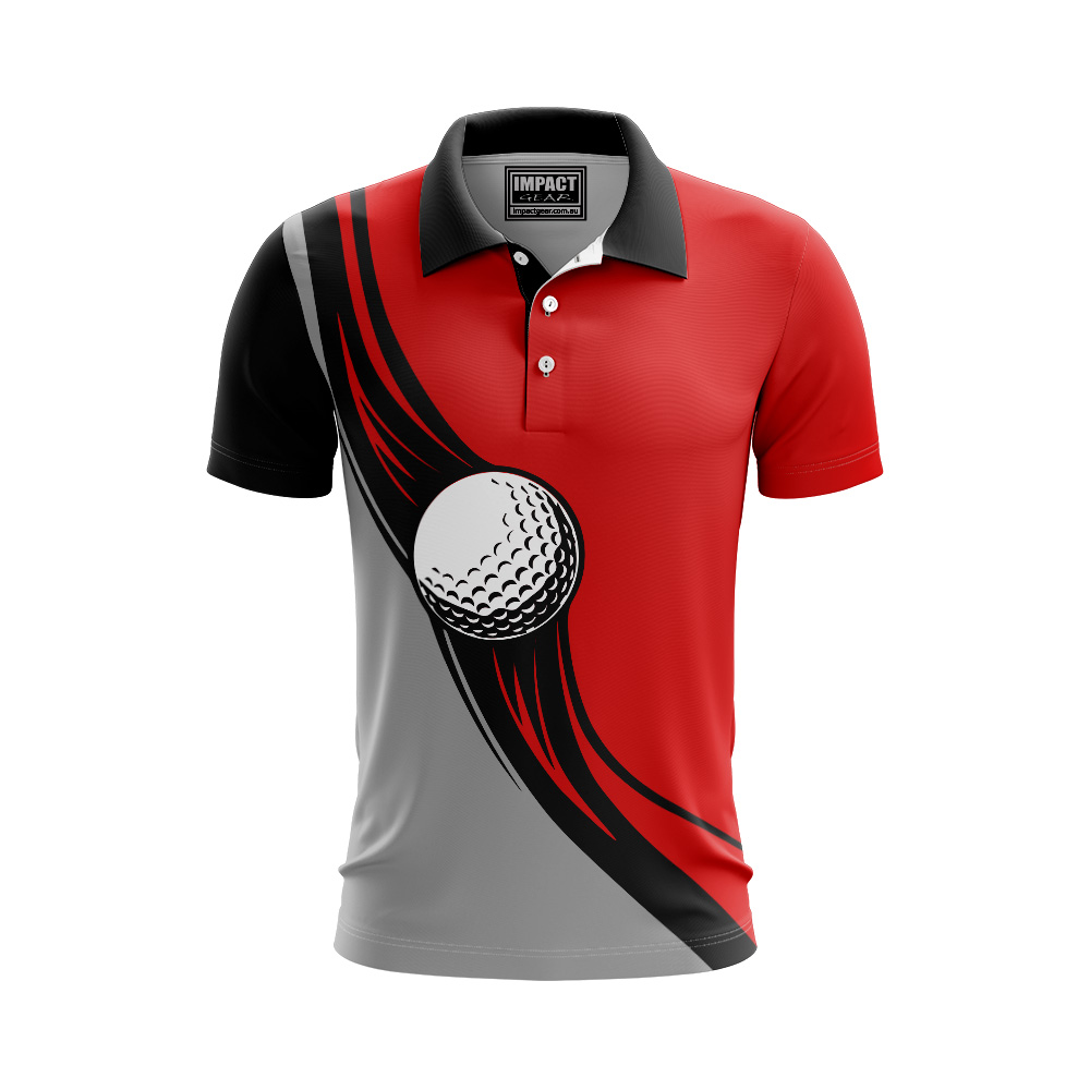 Dye Sublimated Polo shirt, Golf Design, DYO, Custom made , Red Grey Black