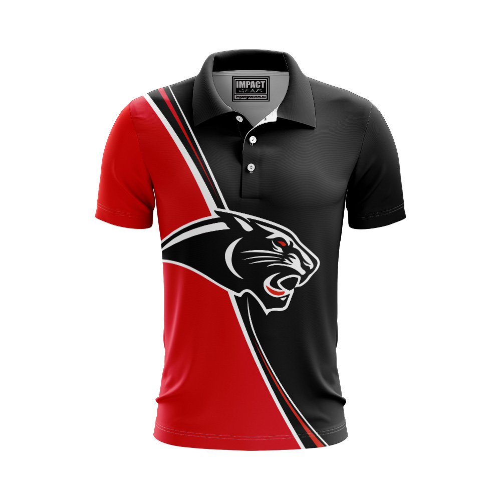 Panthers design Sublimated Polo shirt Red Black Sports Shirt
