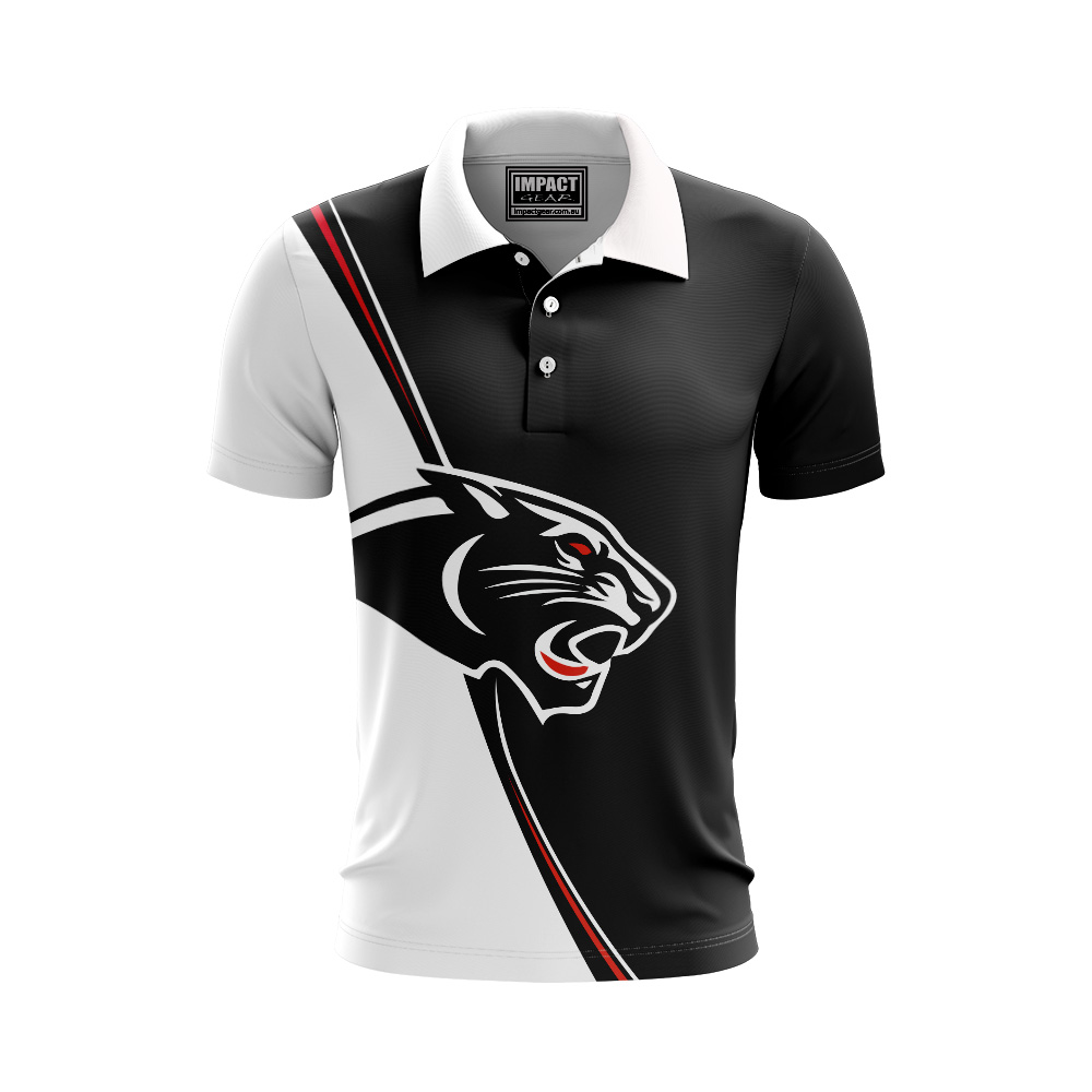 Panthers, Black White  Sublimated Polo shirt, Sports Club Shirts, Custom made