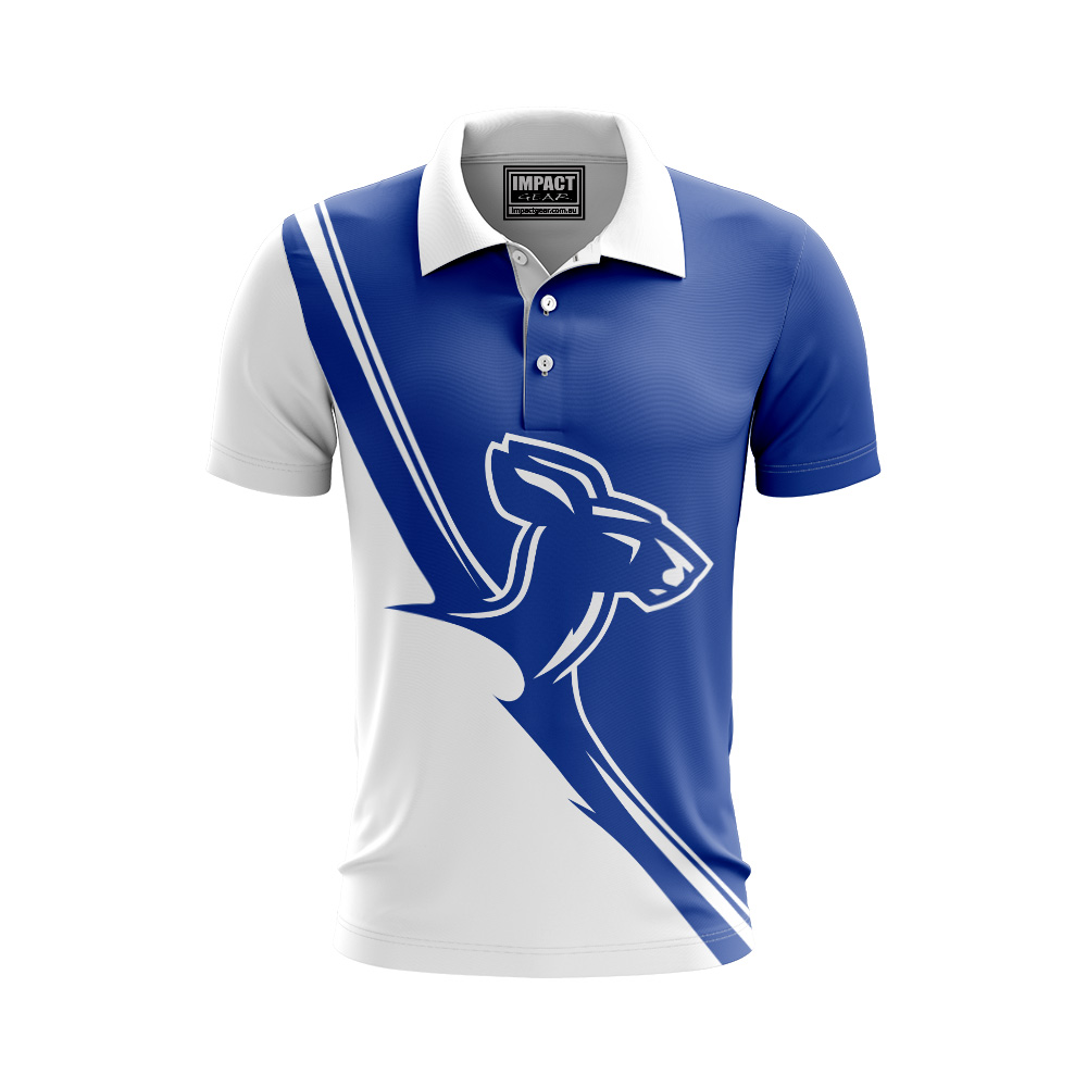 ROO sublimated polo shirt, Blue White  Custom made