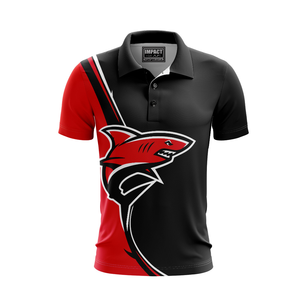 Sharks Black Red Fully Sublimated Custom made Polo shirts