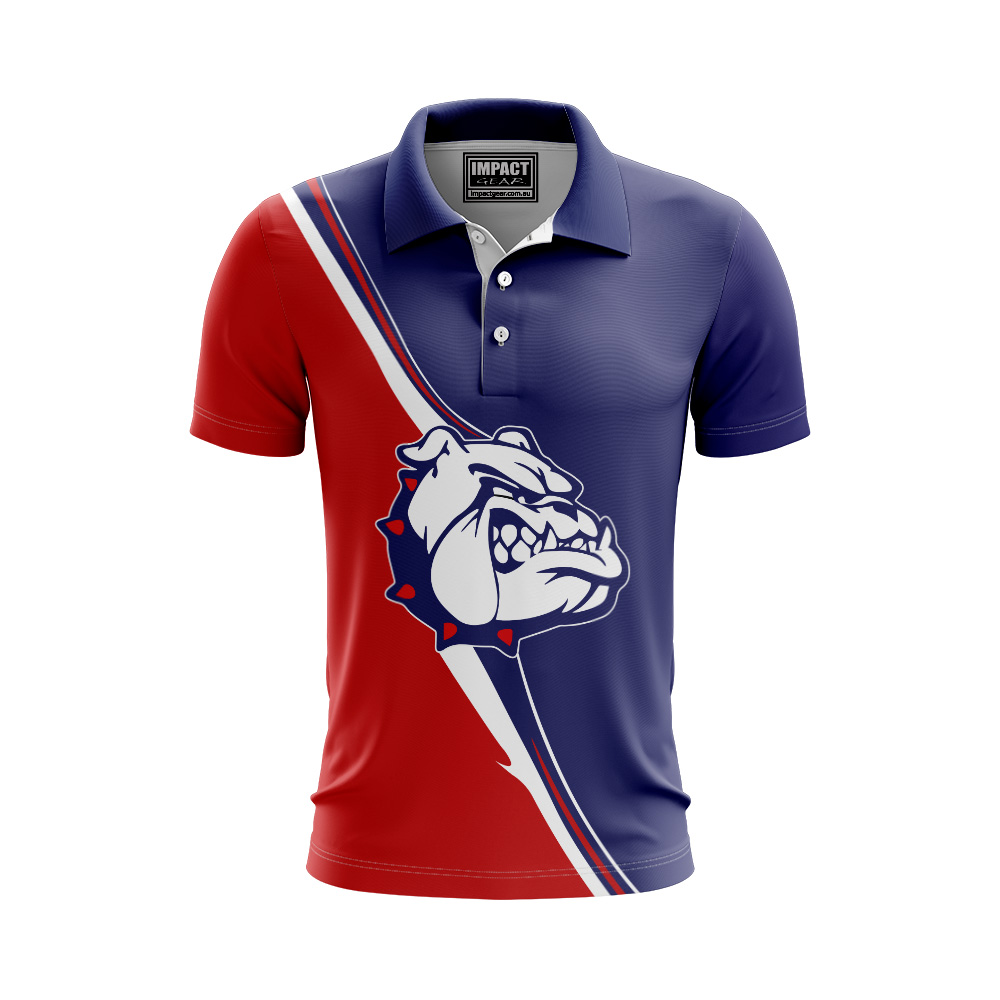 Dye Sublimated Polo Shirt , Bulldogs Reversed colour, Custom made, Quick Dry Light Weight