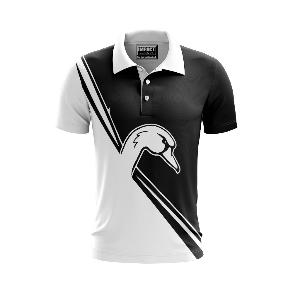 Swans White Black Collared Shirt Sublimated, Custom made, Cooldry