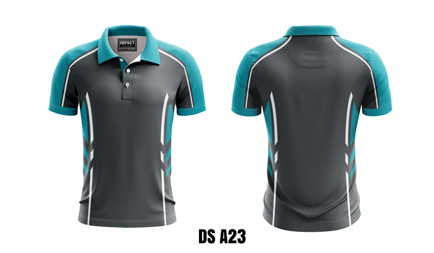 Teal White Grey Sublimated Polo shirt Design.Impact gear