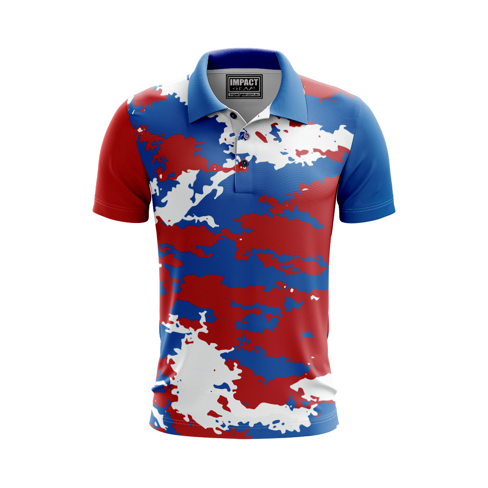 Royal Red White Camo design Sublimated Polo shirt