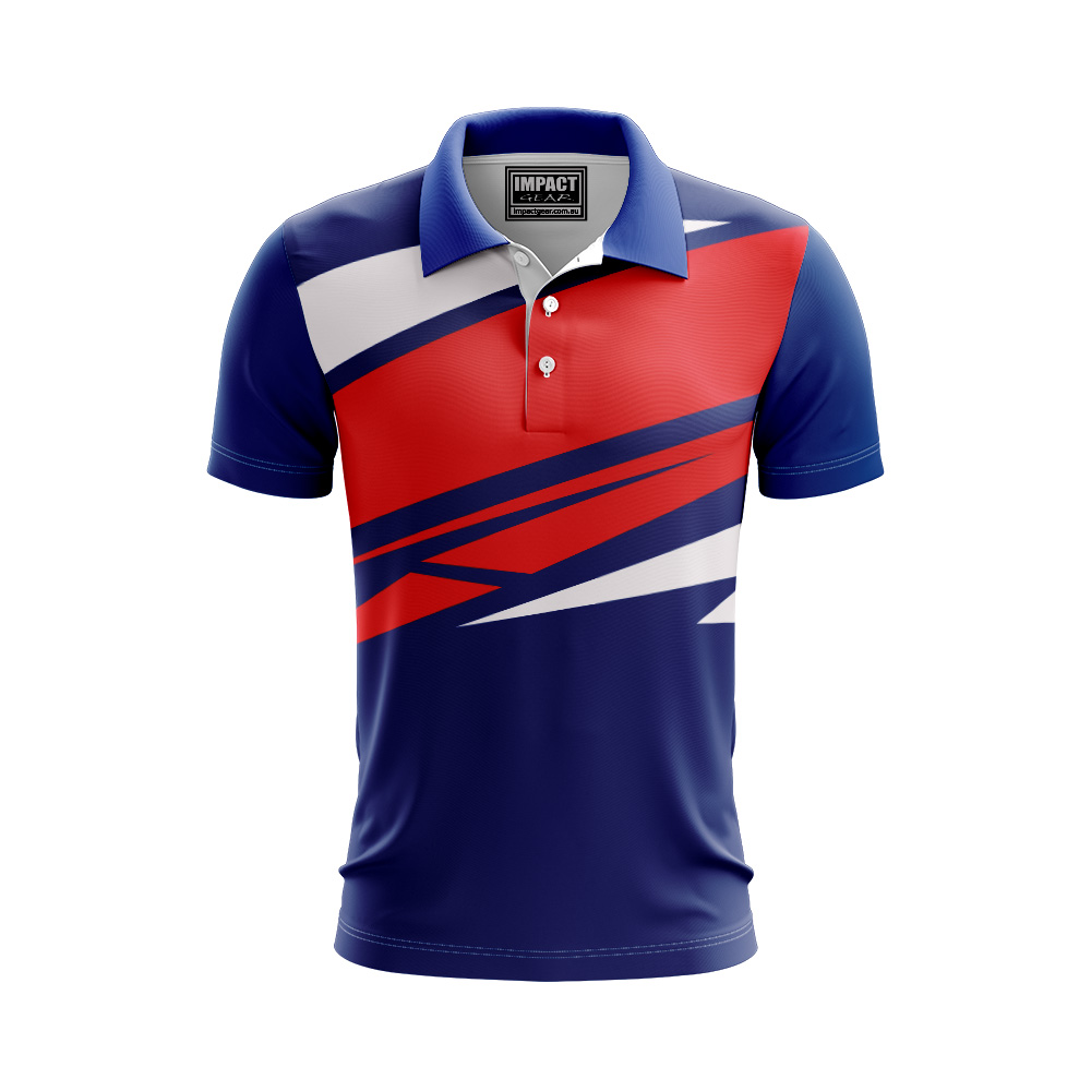 DescripBlue Red White dye sub polo