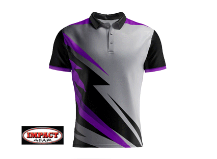 3D 19060 Purple Grey Black Sublimated Polo shirt design , impactgear, Sports Golf Football club.