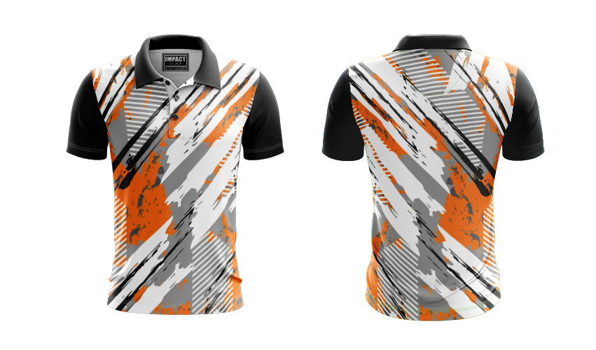 FP-144A Fully dye sublimated polo shirt Orange Grey Black
