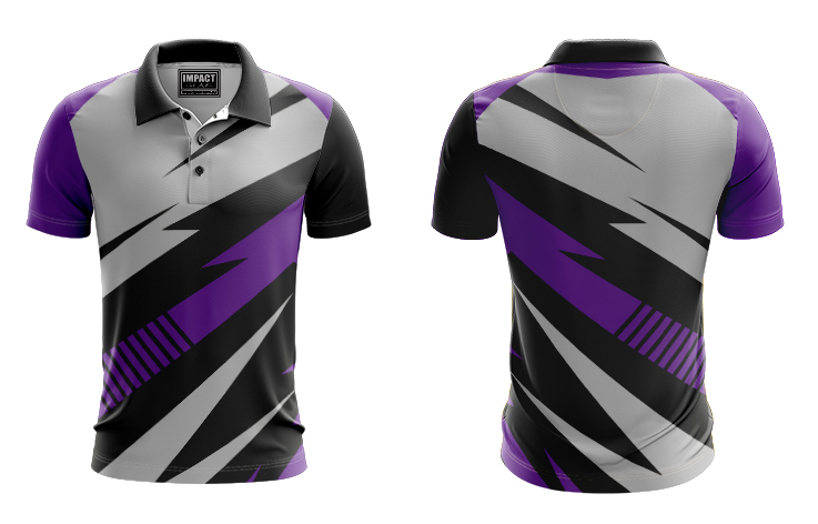 FP 145B Sublimated Polo shirt Cool Dry Purple Black Grey
