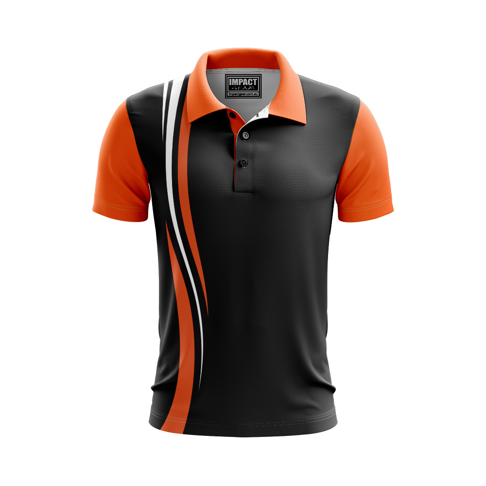 IG034 Version 4 Orange Black White Sublimated Polo shirt, Cool dry