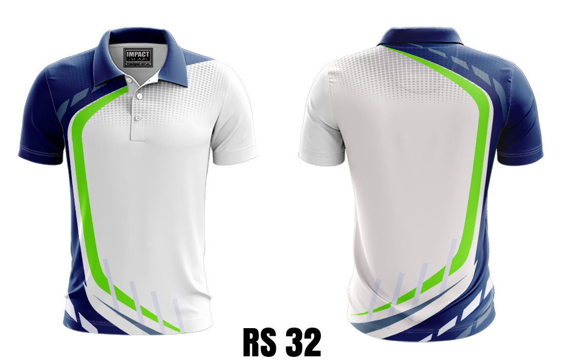 RS 32 White Navy Green Custom design Sublimated Polo shirt