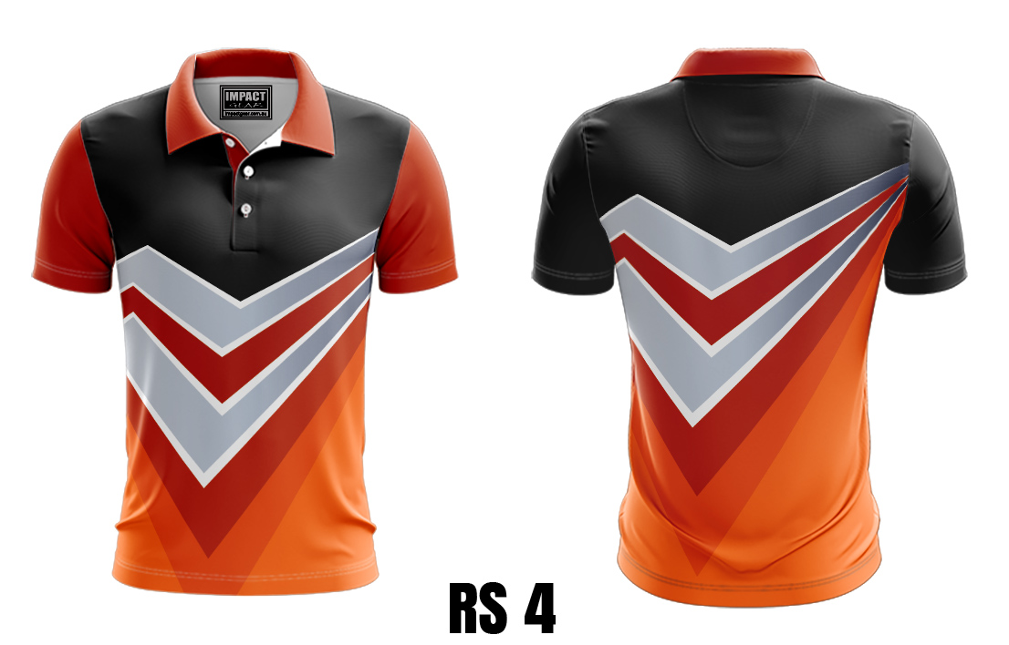 RS 4 Orange Black Grey Dye Sublimated Polo shirt design Australia
