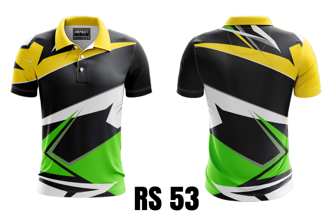 RS53 Black Green Yellow Dye Sublimated Allover print Polo shirt, Impactgear