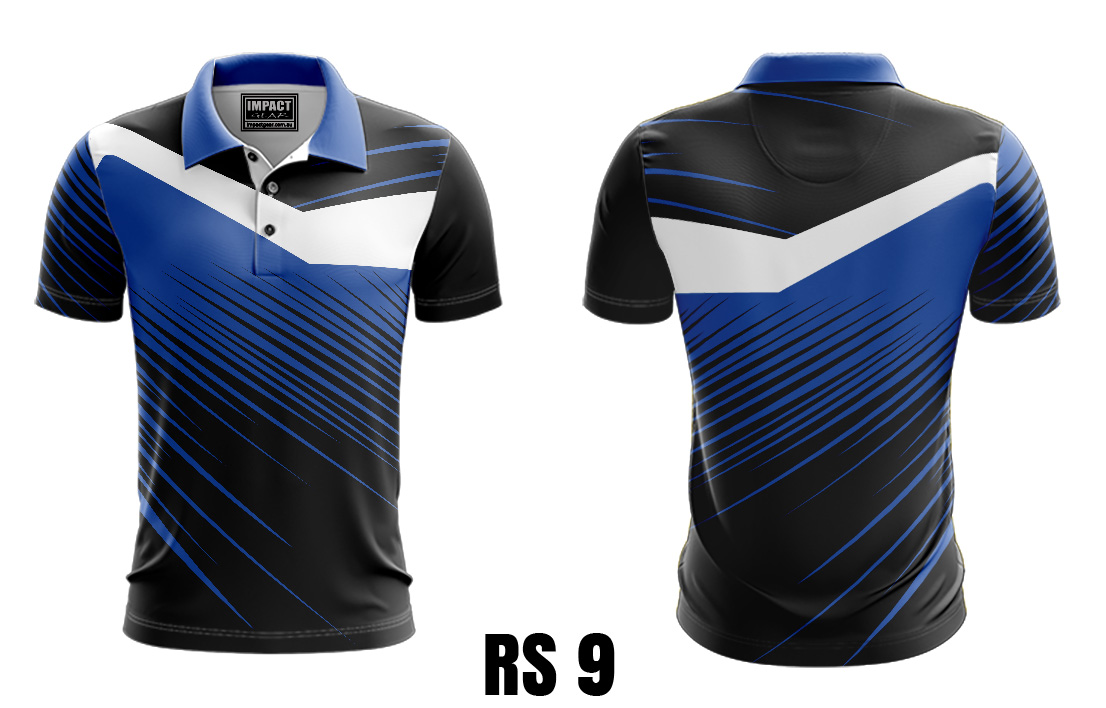 RS 9 Royal Black White Custom made Sublimated Polo shirt Design