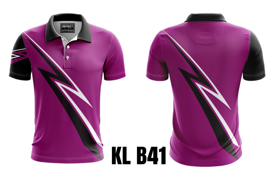 KL B41 Purple Black White, Colours can be modified Sublimated Polo shirt
