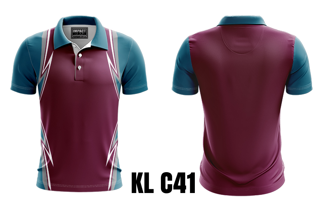 KL C41 Maroon Grey Teal Sublimated Polo shirt design, Custom made Australia