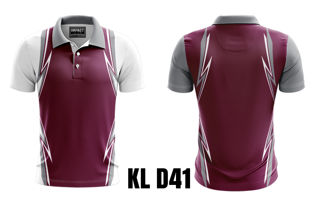 KL D41 Maroon Grey White Sublimated Polo shirt design, Custom made All over print