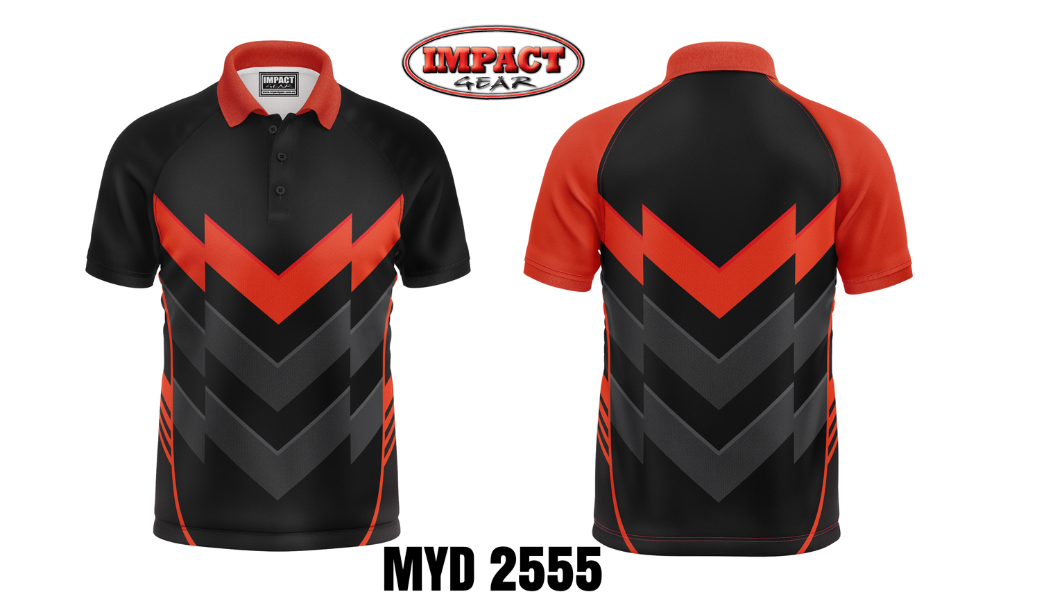 MYD 2555 Black Grey Red Sublimated Custom made Polo shirt, Impactgear