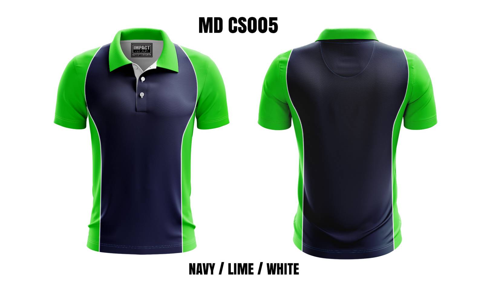 MD CS005 Custom made Sublimated Polo shirts Navy, Lime Green, White