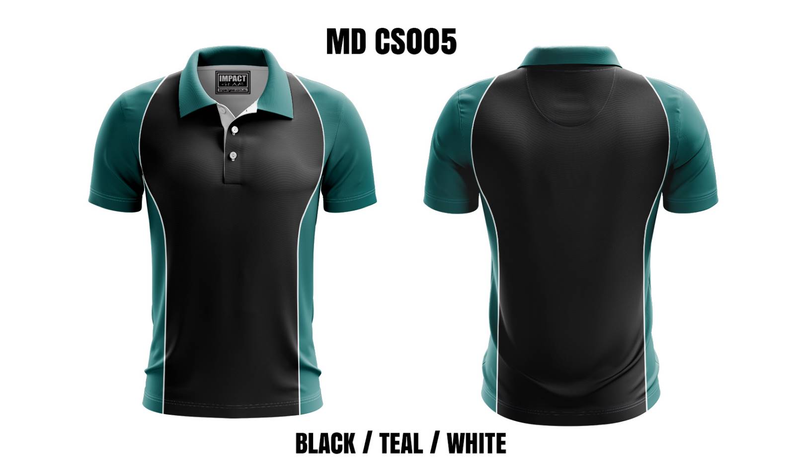 MD CS005 Custom made Sublimated Polo shirts, Black-Teal-White