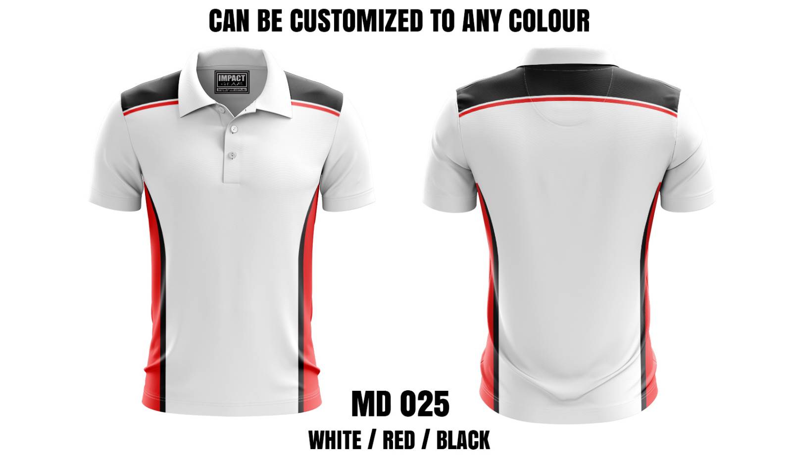 MD 025 White/Red /Black Fully Dye Sublimated Polo shirts, Customized to any colour