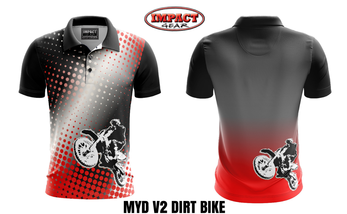 MYD V2 Dirt Bike, Motor Cross, Custom made Fully Dye Sublimated Polo shirt, Impactgear