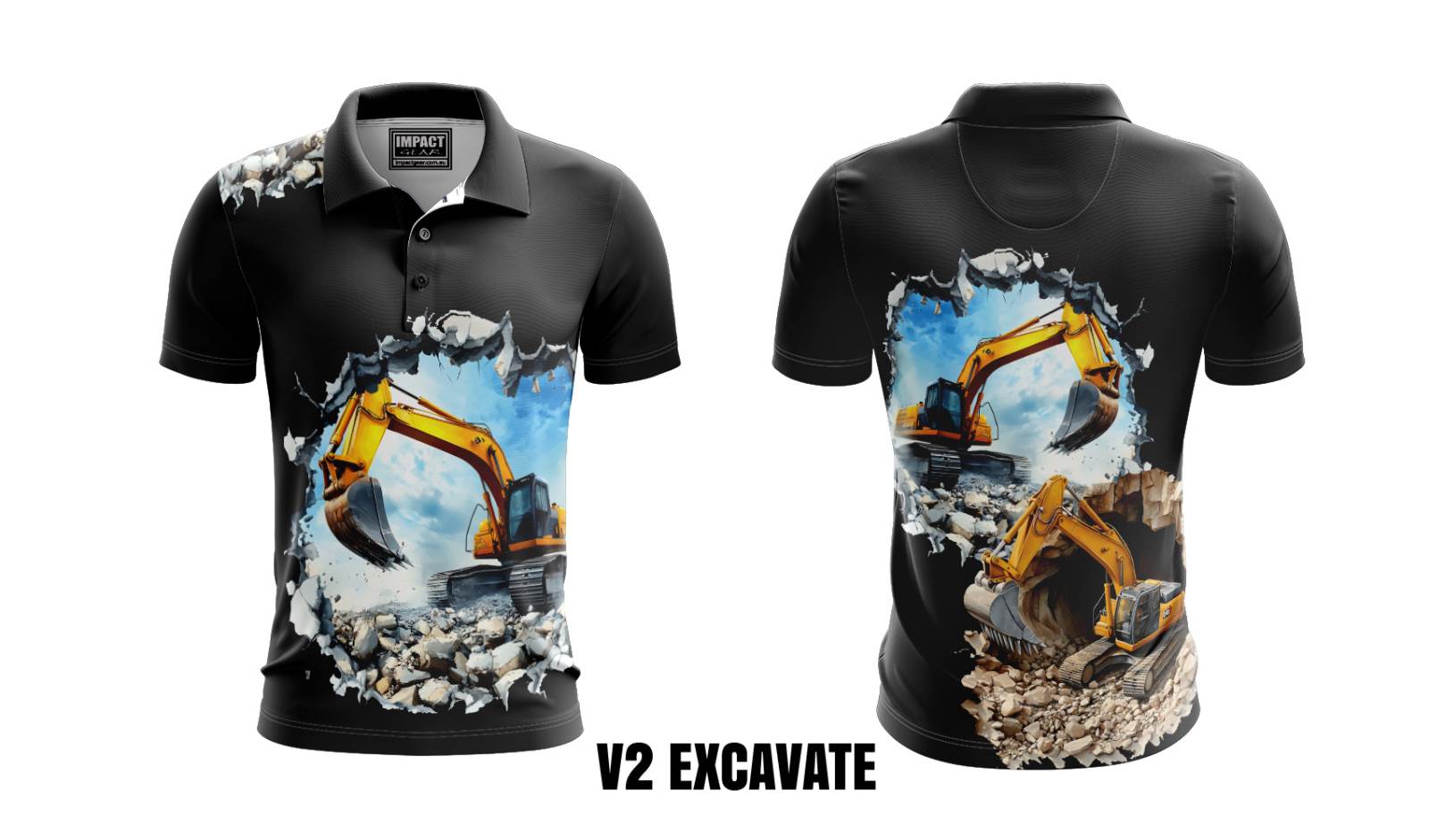 V2 EXCAVATE Custom made Fully Dye Sublimated Polo shirt, Australia