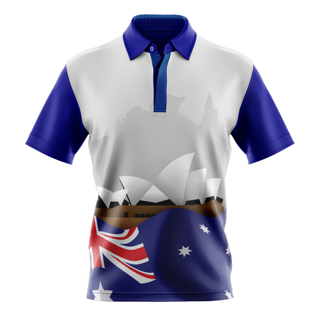 Sublimated Polo Shirt  AUSTRALIA DESIGN,  Cool, Quick Dry And Lightweight. .  100% Cool Dry Polyester Micro Mesh Fabric.  160Gsm