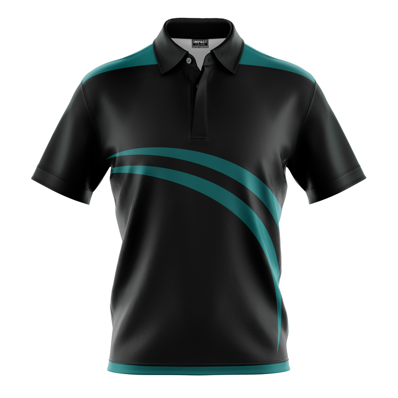 Dye Sublimated Polo Shirt , Aqua Black, Custom made, Quick Dry Light Weight