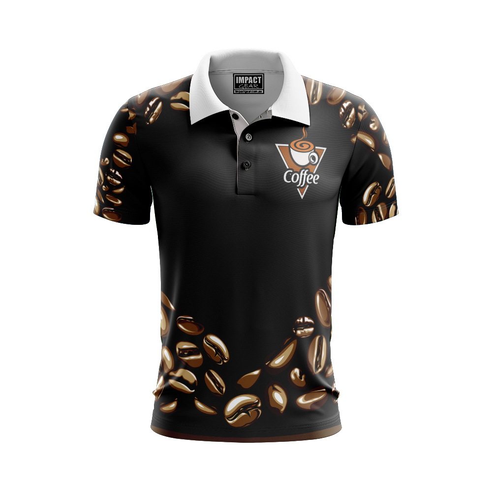 sublimated polo shirt coffee design