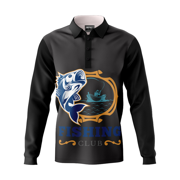 Fully Dye Sublimated Long Sleeve Polo shirt, Fishing Design, Custom made