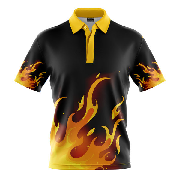 Dye sublimated Polo shirts, Flames Fire Design, custom made,hot