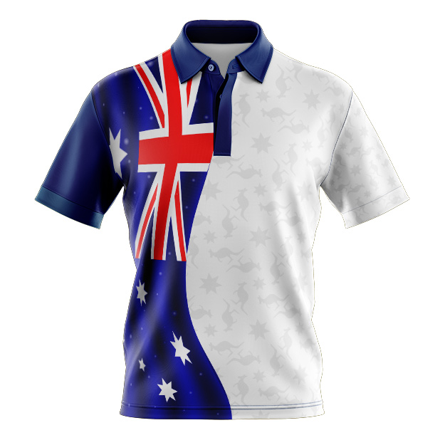 Dye Sublimated Australian Flag Polo Shirt, Cool, Quick Dry And Lightweight. .Custom made 100% Cool Dry Polyester Micro Mesh Fabric breathable.  