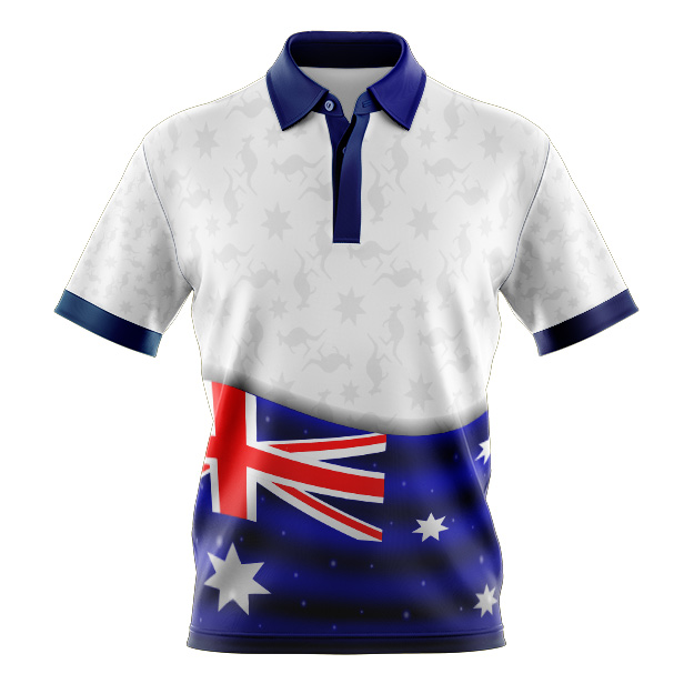Dye Sublimated Polo Shirt Australian Flag, Cool, Quick Dry And Lightweight. .Custom made 100% Cool Dry Polyester Micro Mesh Fabric breathable.  