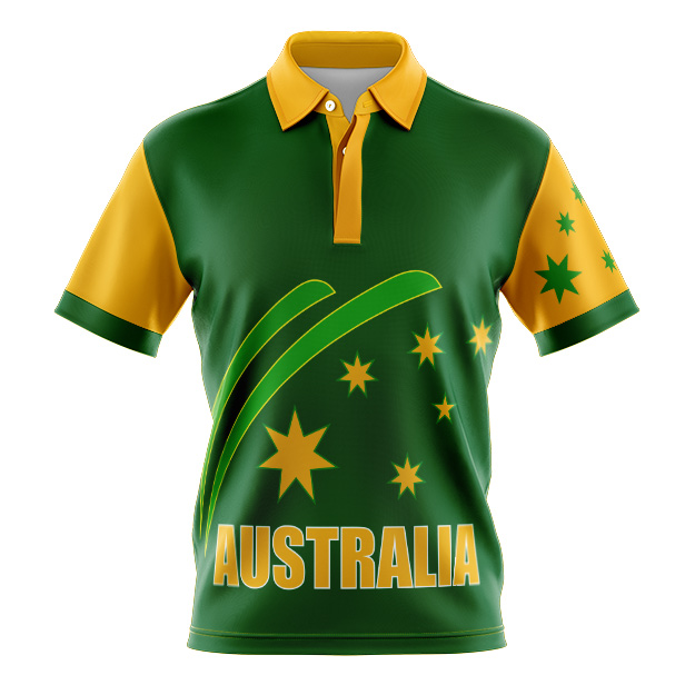 Dye Sublimated Australian Green & Gold Polo Shirt,Custom design, Cool, Quick Dry And Lightweight. .Custom made 100% Cool Dry Polyester Micro Mesh Fabric breathable.  