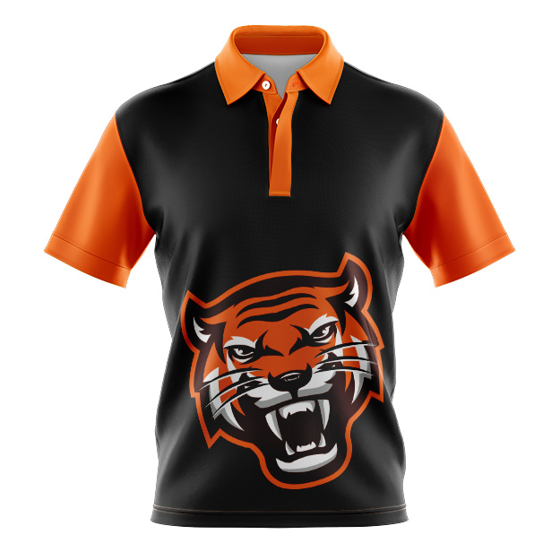 Sublimated Polo shirt Tigers Head, Cool, Quick Dry And Lightweight. .Custom made 100% Cool Dry Polyester Micro Mesh Fabric breathable.  