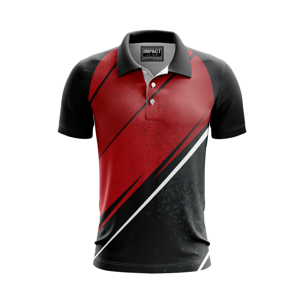 FP 745 Black Red White Sublimated Polo shirt