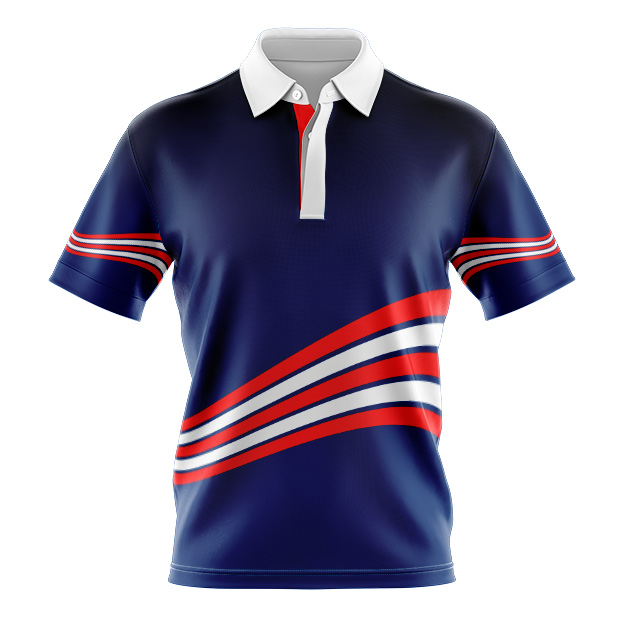 Sublimated Polo Shirts Swirl Red Whte Blue,  Cool, Quick Dry And Lightweight. .Custom made 100% Cool Dry Polyester Micro Mesh Fabric breathable.  